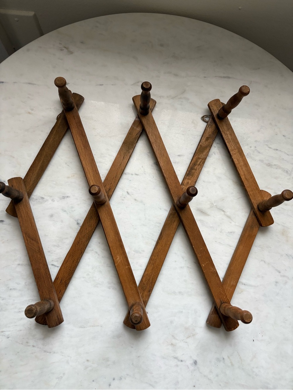 Vintage Accordion 10 Peg Coat Rack Folding Wood Wall Mount Mugs Hat BOHO COTTAGE